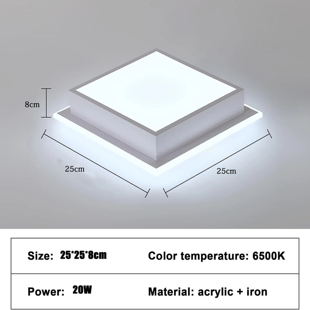Modern LED Ceiling Light,20W 1800LM Acrylic Square LED Ceiling Lamp,Simple White Light Fittings Ceilings for Hallway,Cool White 6500K