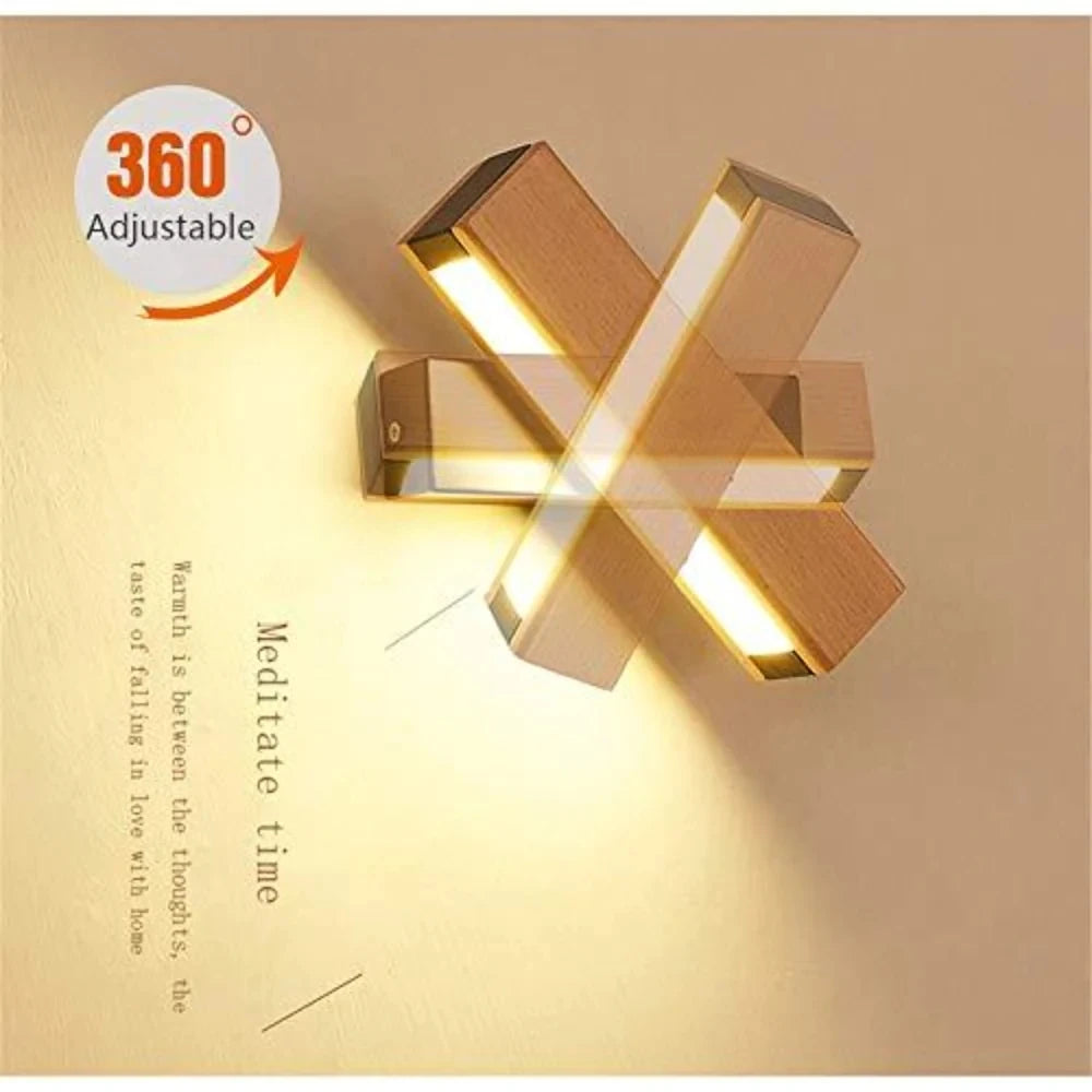 360° Rotatable Wall Light,Modern LED Wall Lamp  Bedside Lamp,Indoor Wooden Wall Sconce for Bedroom Living Room Hallway, 3000K Warm White Light