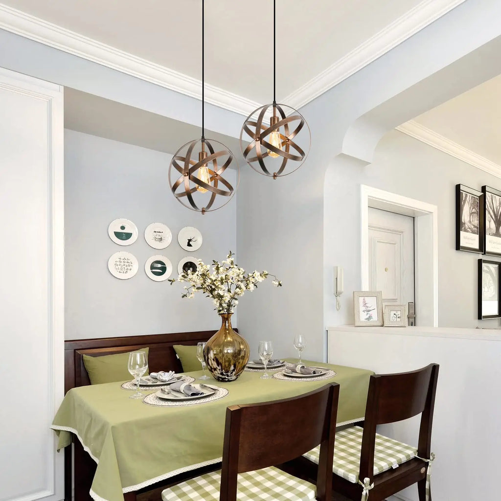 Vintage Metal Globe Chandelier,Industrial E27 Retro Pendant Light,Hanging Lamp for Dining Room,Bar(Bulb not included)