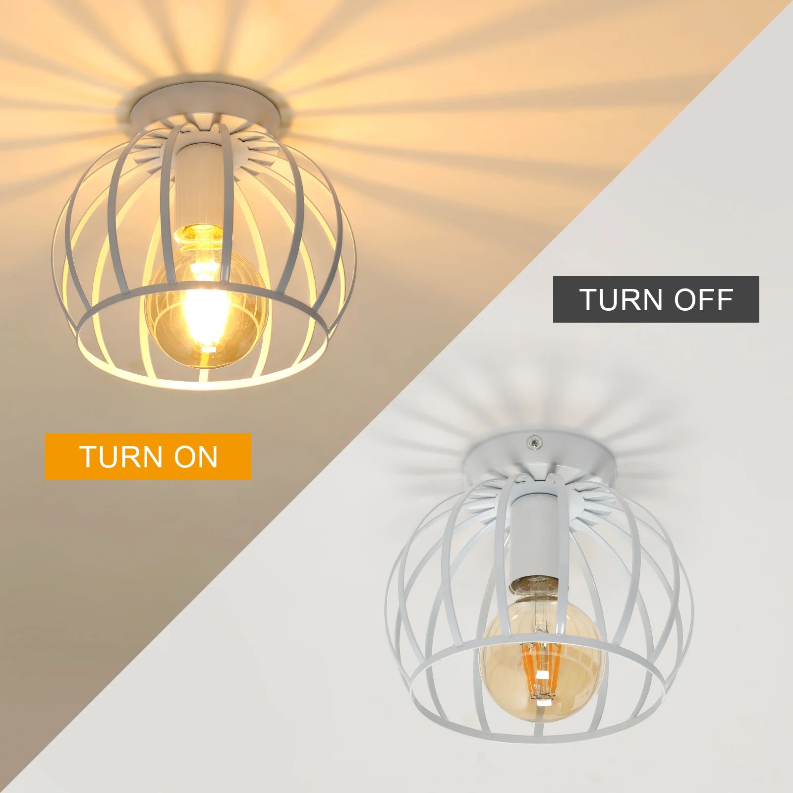 Iron Cage Pendant Ceiling Lampshade with E27 Holder,Vintage Ceiling Light Semi Flush Mount for Living Room（Bulb Not Included)