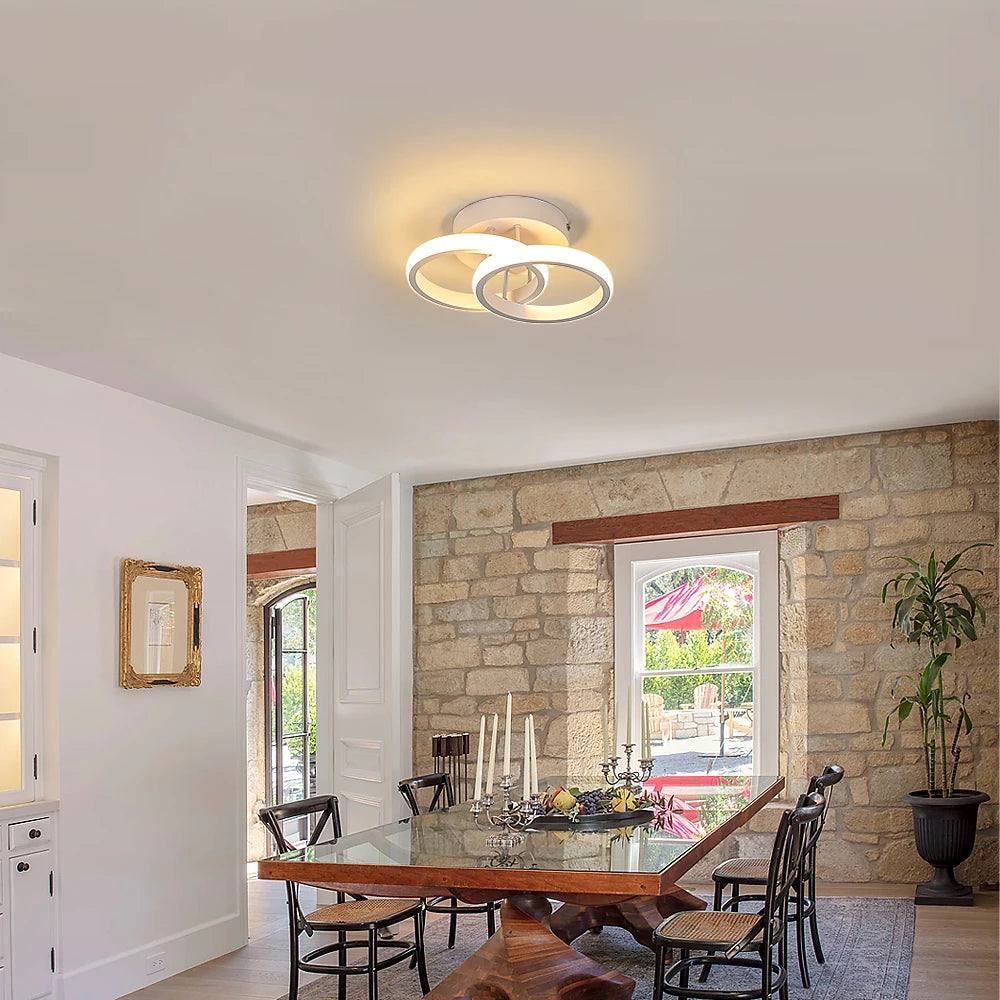 LED Ceiling Light, 2 Rings 22W Chandelier Modern Creative Design Ceiling Lamp for Corridor, Office, Bedroom