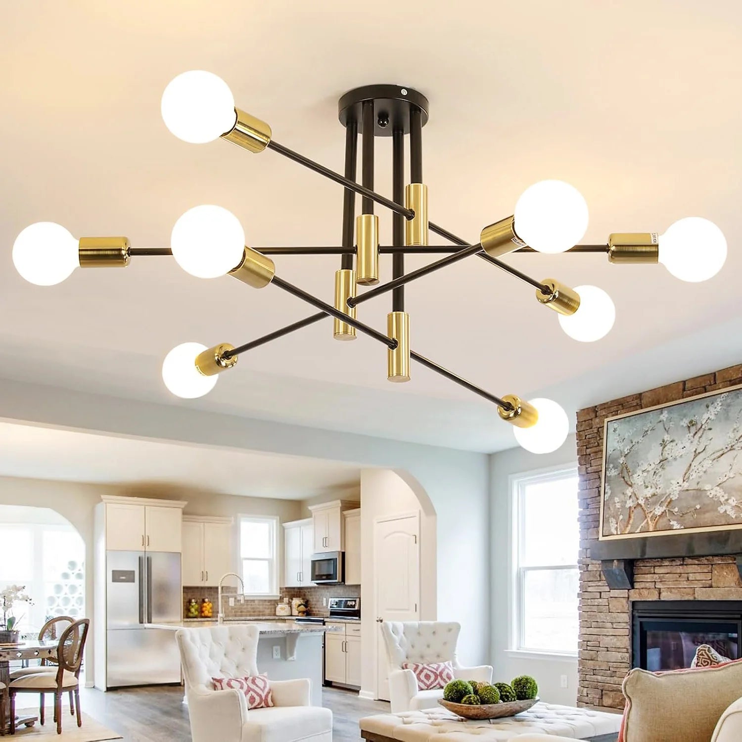 8-Light Ceiling Lamp,E27 Base Industrial Ceiling Lights,Ceiling Lamp for Dining Room,Bedroom(Bulb Not Included)