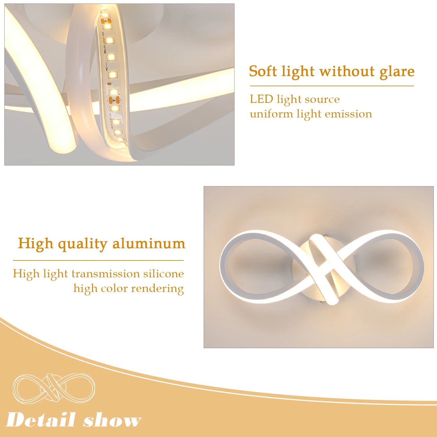 Modern LED Ceiling Lights, Curved Ceiling Lamp 20W 1800LM Warm White 3000K for Living Room,Dining Room