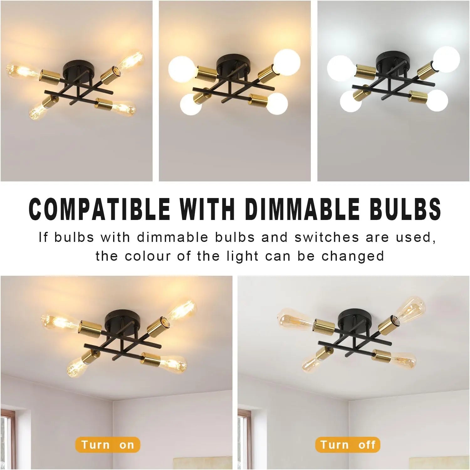 Industrial Ceiling Light,4-heads Ceiling Lights Iron Pendant Light for Bedroom, Restaurant,E27 Socket（Bulb not included)