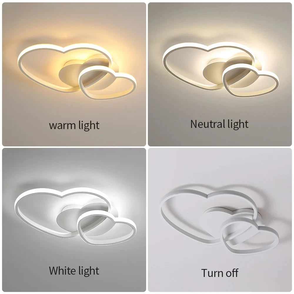 Dimmable LED Ceiling Light,64W Heart Ceiling Lamp 3000K/4500K/6500K,Chandelier White with Remote Control for Children's Room