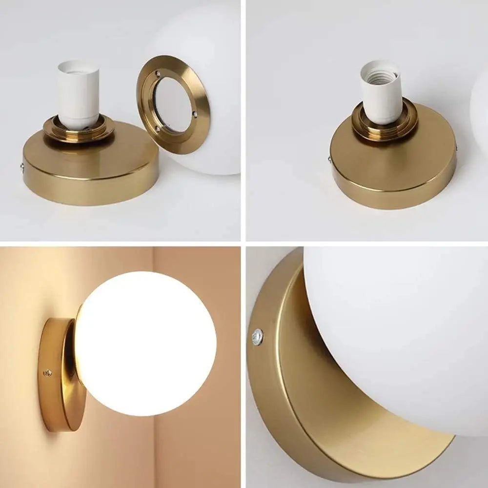 Indoor Wall Light,Nordic Wall Lights with Glass Ball,Lampshade Diameter 15 cm,Wall Lighting E27 for Bedroom(Without Bulb)