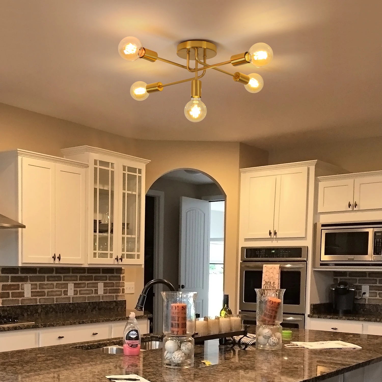 5-Lights Ceiling Light,Industrial Ceiling Lamp,Brass Chandeliers E27 Base for Bedroom,Living Room,Bar（Bulb not included）