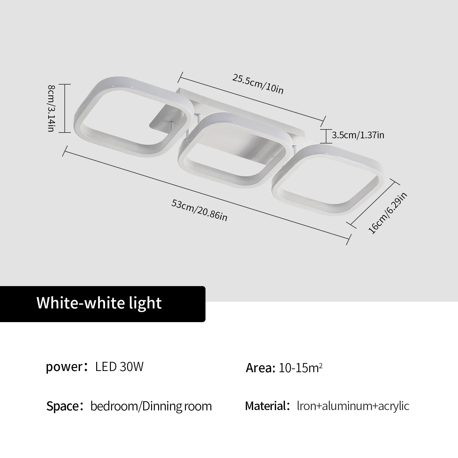 LED Ceiling Light,3 Squares Ceiling Lamps Fixture Flush Mount Ceiling Light 6500K Cool White Light for Living Room