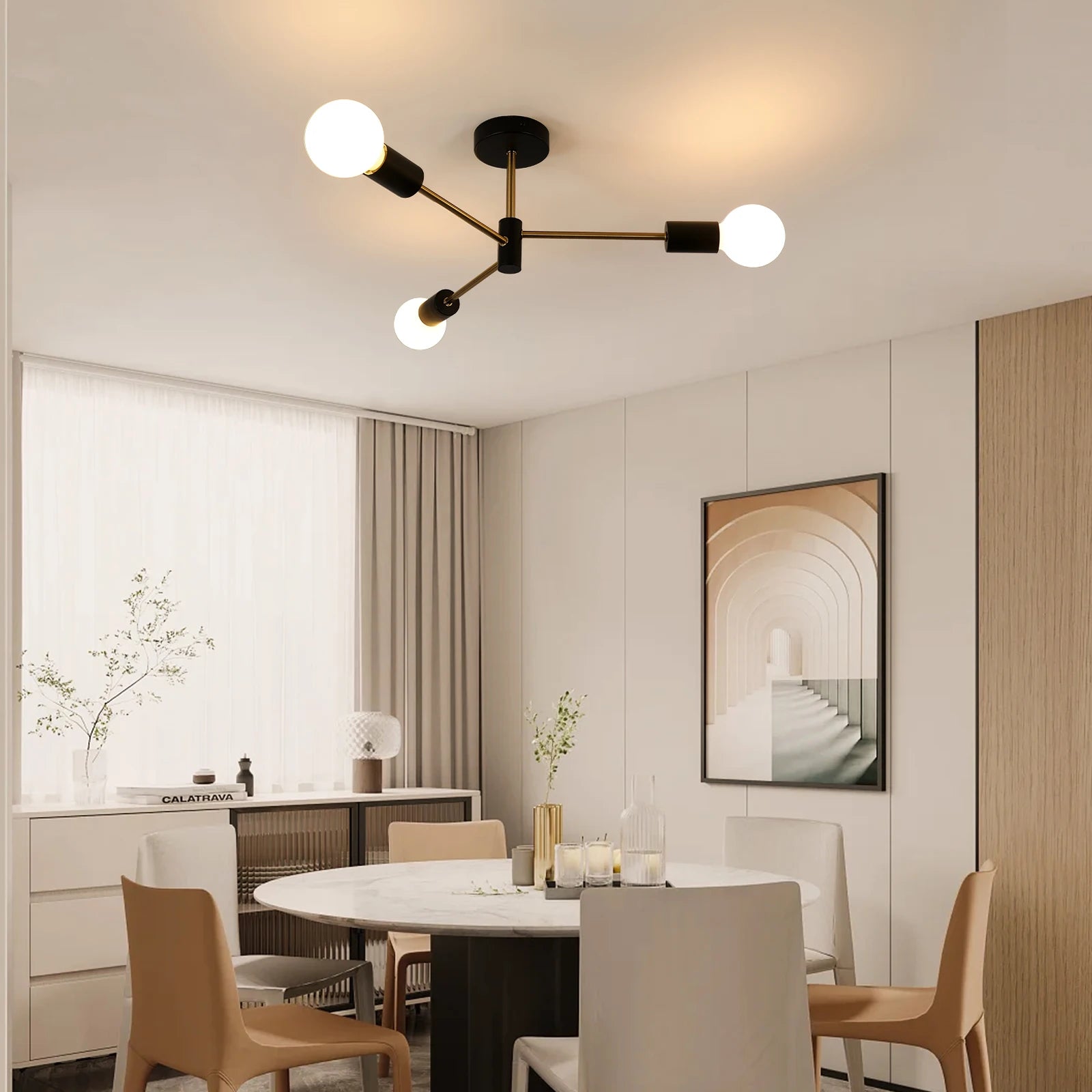 Sputnik Ceiling Light,Semi Flush Mount Ceiling Light,3 Lights Modern Sputnik Chandelier with E27 Socket （Bulb not included）