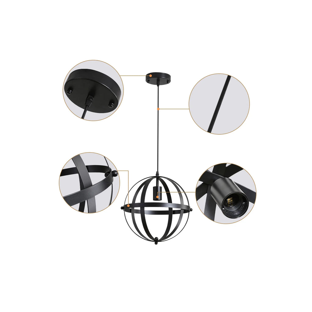 Modern Industrial Metal Pendant Hanging Light Fixtures,Farmhouse Black Cage Chandelier for Kitchen Island（Bulb not included）