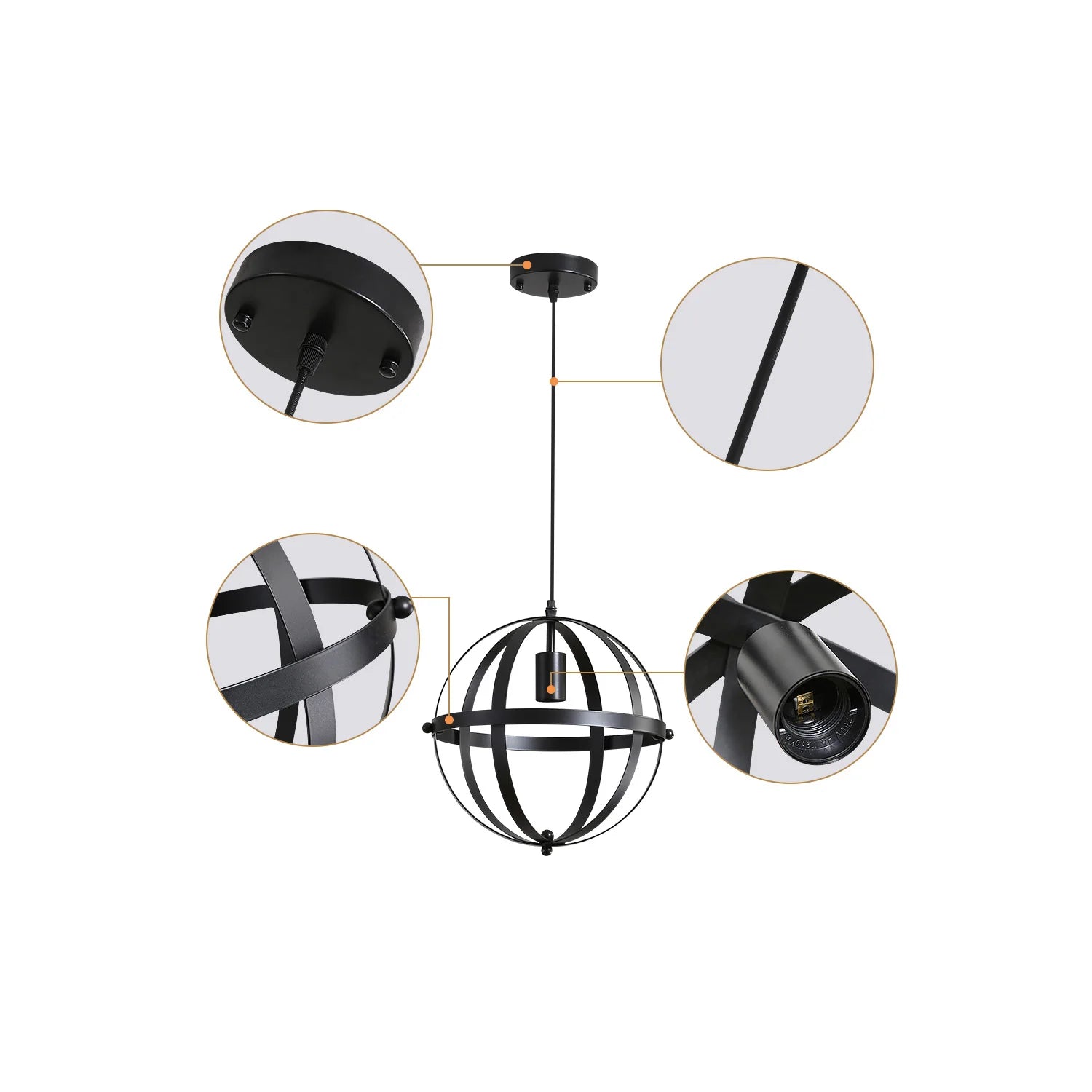 Modern Industrial Metal Pendant Hanging Light Fixtures,Farmhouse Black Cage Chandelier for Kitchen Island（Bulb not included）