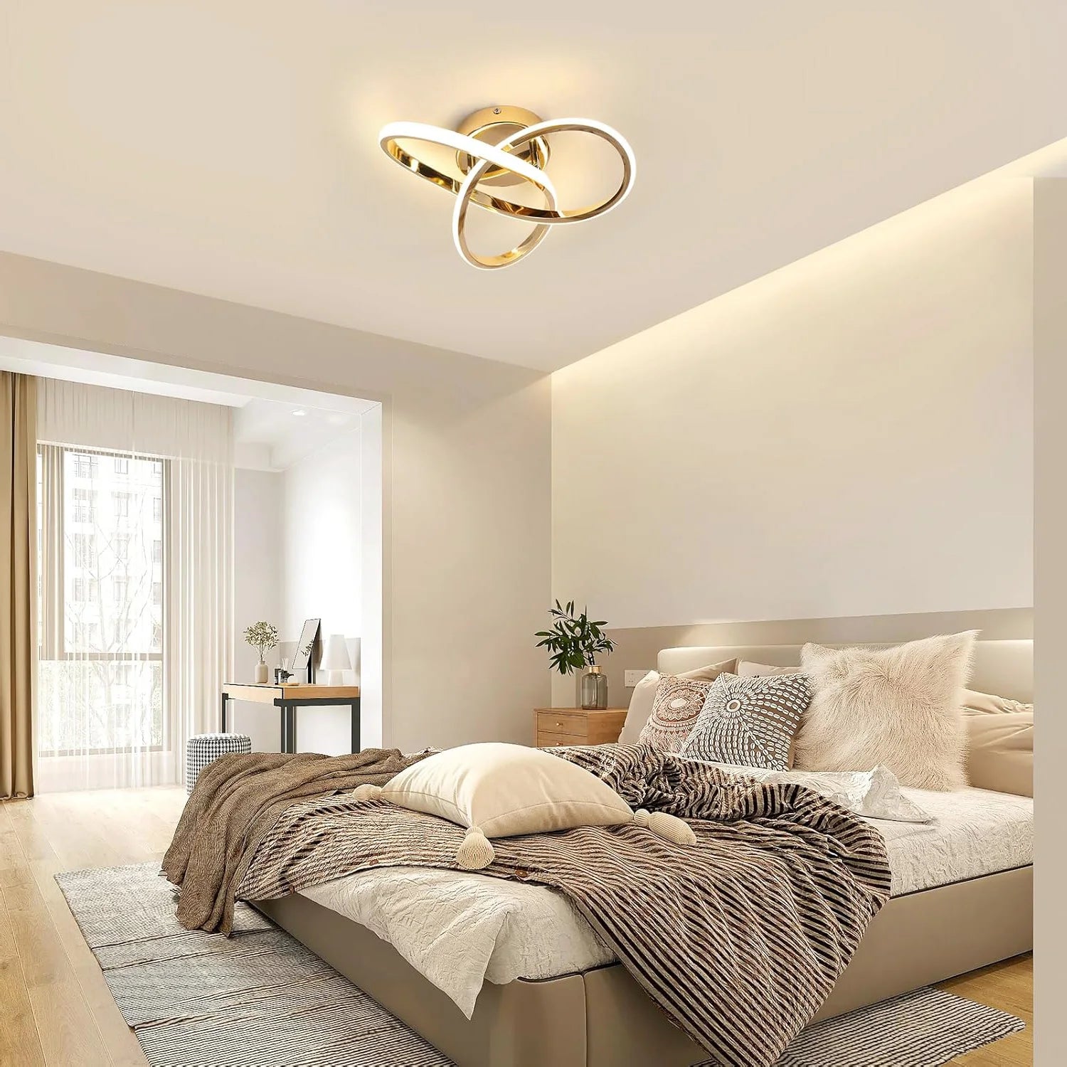 30W Flower Shape LED Ceiling Lights,Gold Modern LED Ceiling Lamp For Living Room,Bedroom,Office,Natural Light 4500K