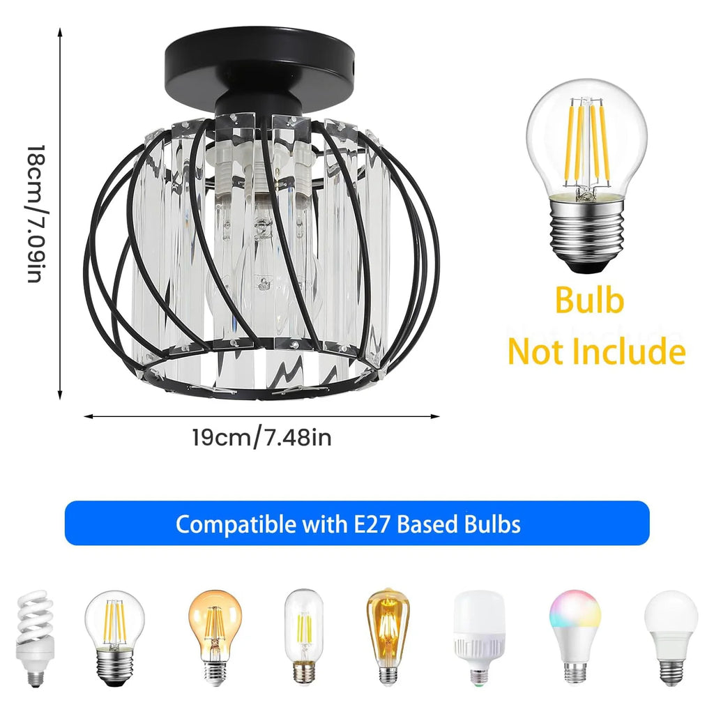 Semi Flush Mount Ceiling Light Fitting,E27 Head Crystals Ceiling Light Fixtures,For Entrance  Bedroom（Bulb not included）