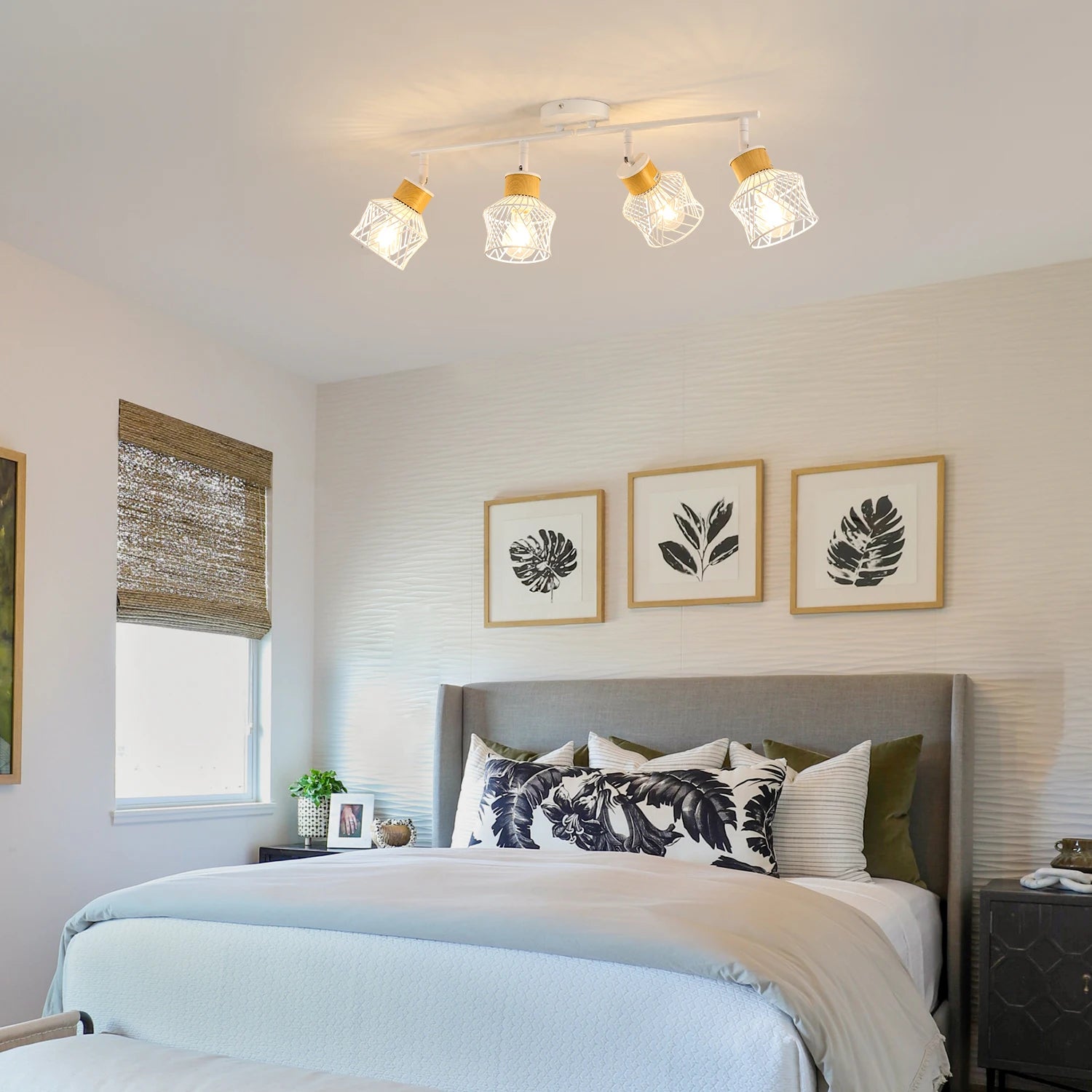 4 Way Adjustable Metal Wire Cage Rotatable Ceiling Lights,E27 Base Spot Light Fittings for Bedroom（Bulb not included）