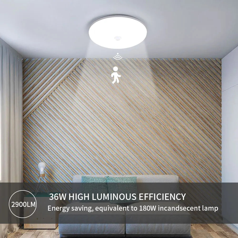 LED Ceiling Light with Motion Sensor,36W 2800LM Modern Round LED Ceiling Lamp for Outdoor,Hallway,Balcony,Cold White Light