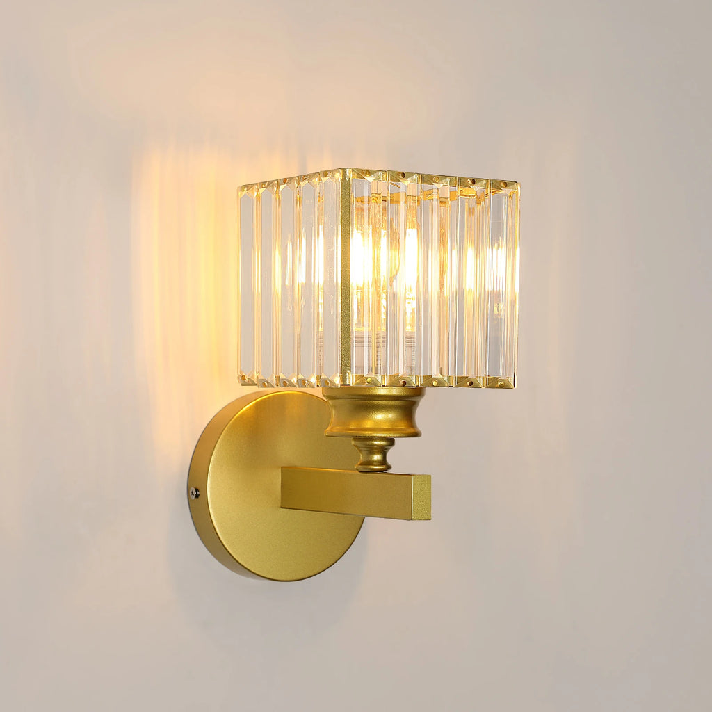 Modern Crystal Wall Sconce,E27 Golden Crystal Wall Lamp,For Bedside Bedroom Corridor Lighting（Bulb not included）