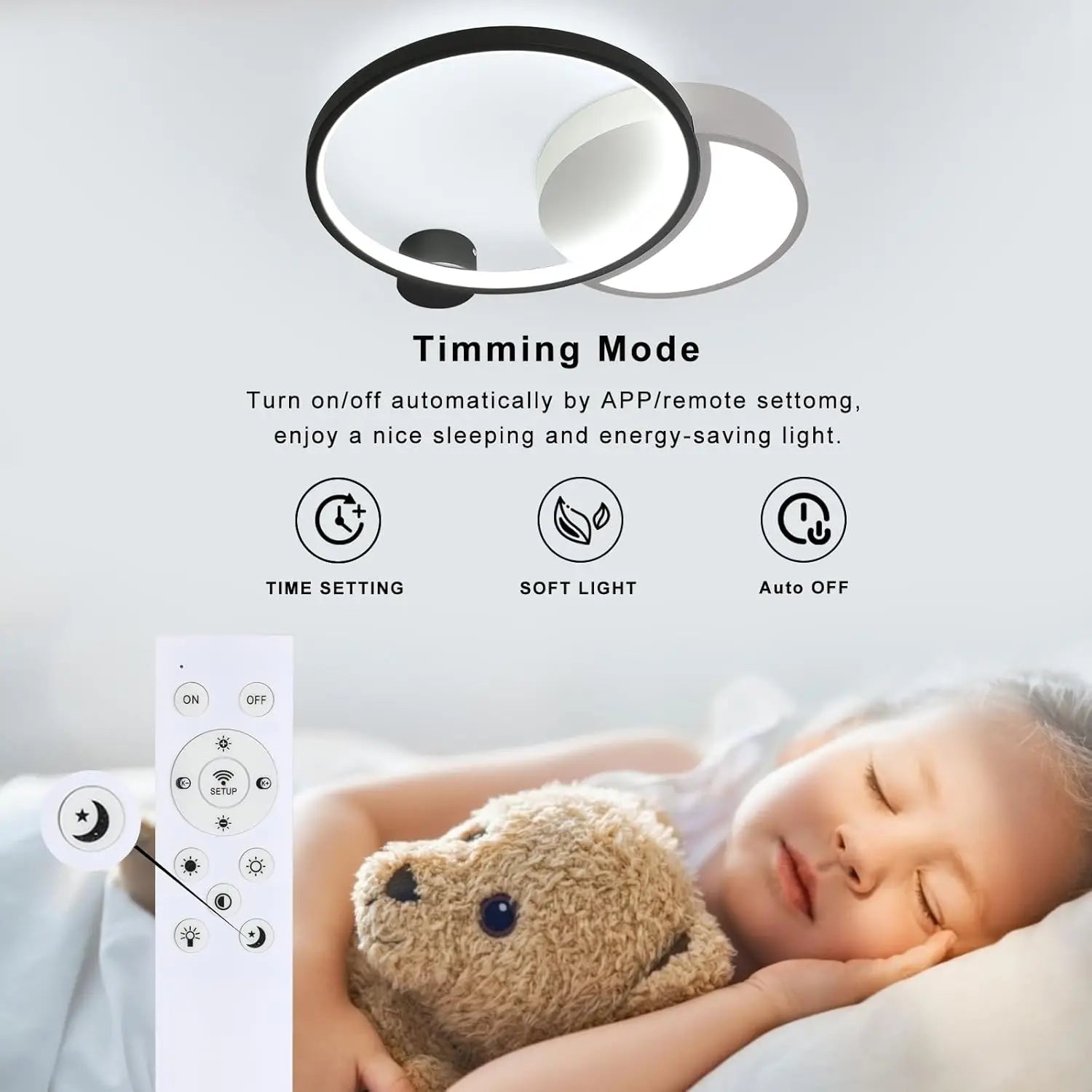 Dimmable LED Ceiling Light,Modern Black White Round Lights with Remote Control,31W 2790LM Dimmable 3000K-6500K Ceiling Lamp