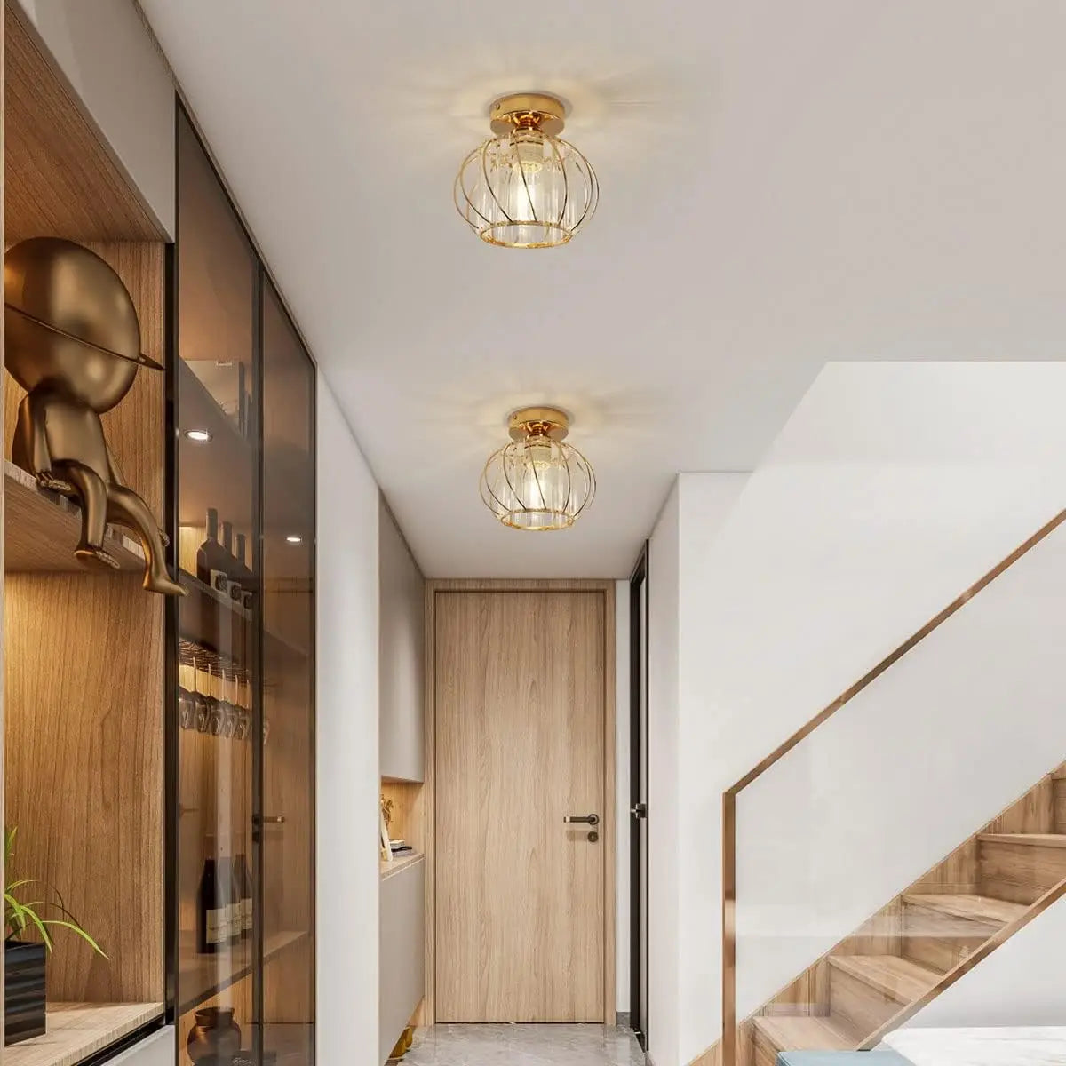 Semi Flush Mount Ceiling Light Fitting,E27 Head Crystals Ceiling Light Fixtures,For Entrance  Bedroom（Bulb not included）