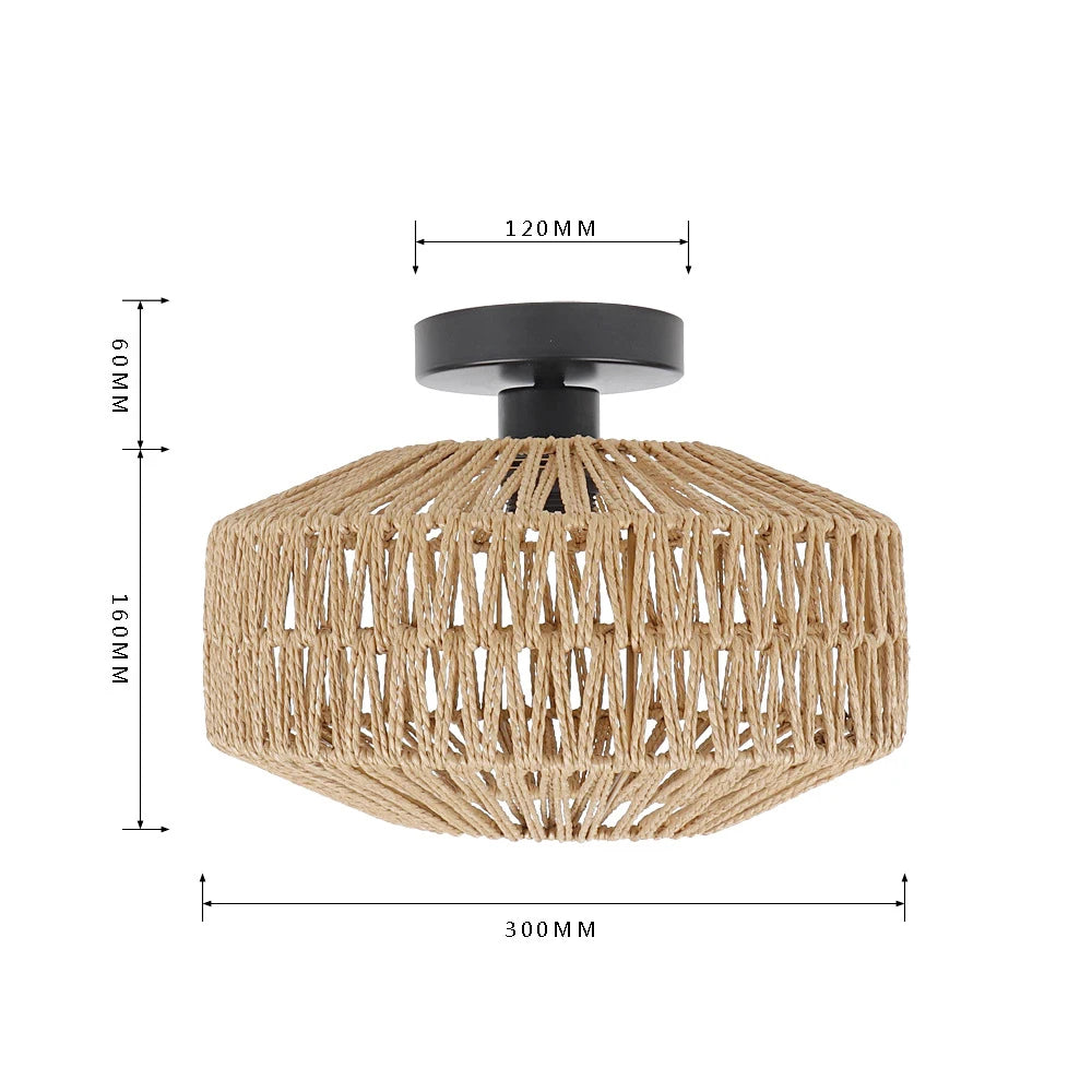 Rattan Ceiling Light Lighting,Hand Woven Ceiling Lamp Flush Mount Ceiling Lights Vintage Lighting Fixtures（Bulb not included）