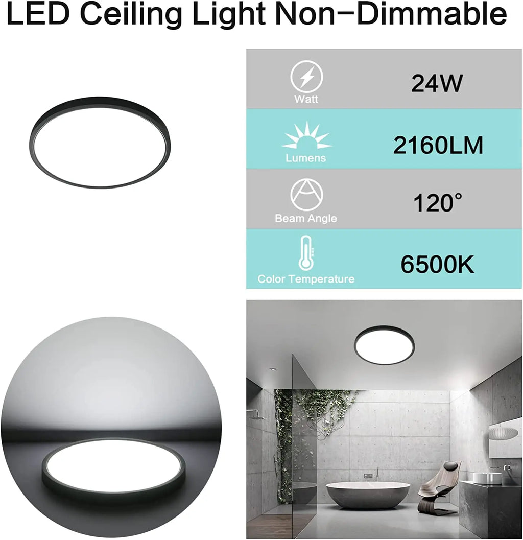 LED Flush Mount Ceiling Light,24W 2050LM Round Ceiling Lights,Ultra-Thin Ceiling Lamp for Bedroom,White Light 6500K