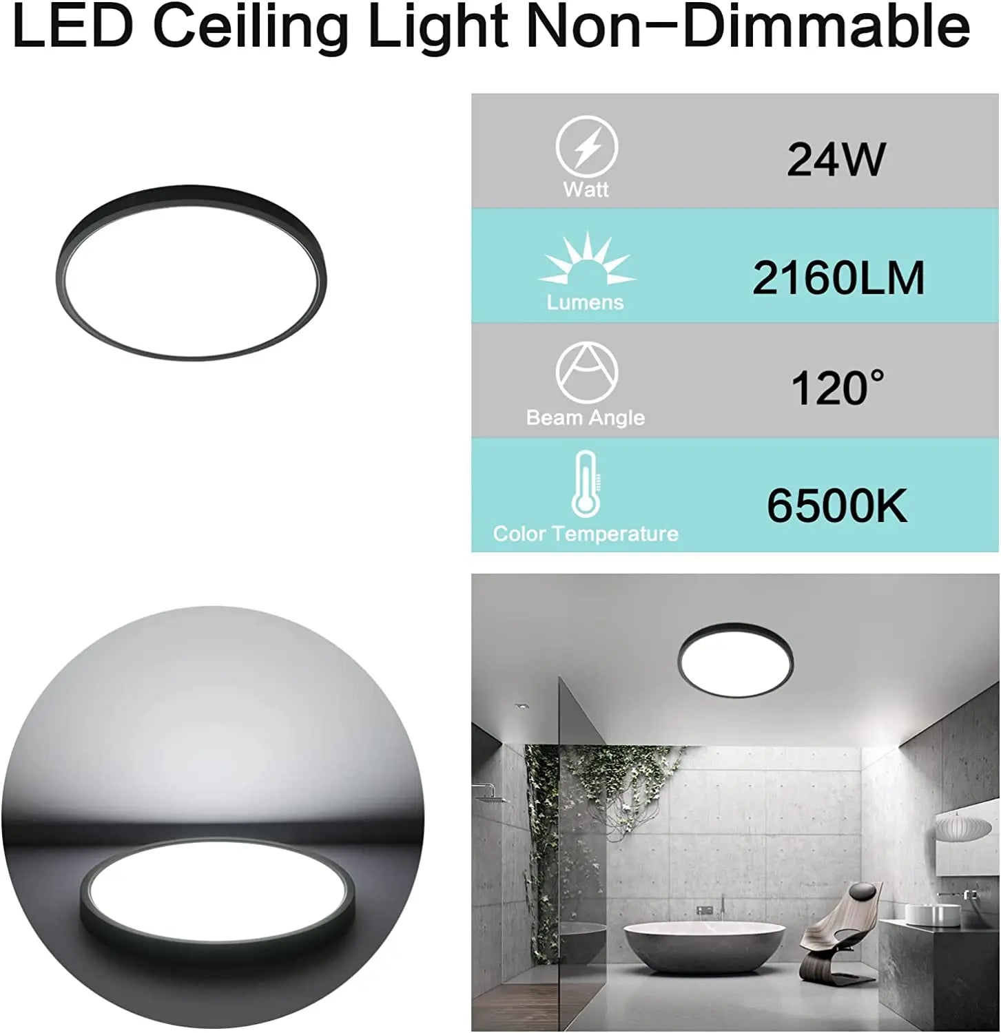 LED Flush Mount Ceiling Light,24W 2050LM Round Ceiling Lights,Ultra-Thin Ceiling Lamp for Bedroom,White Light 6500K