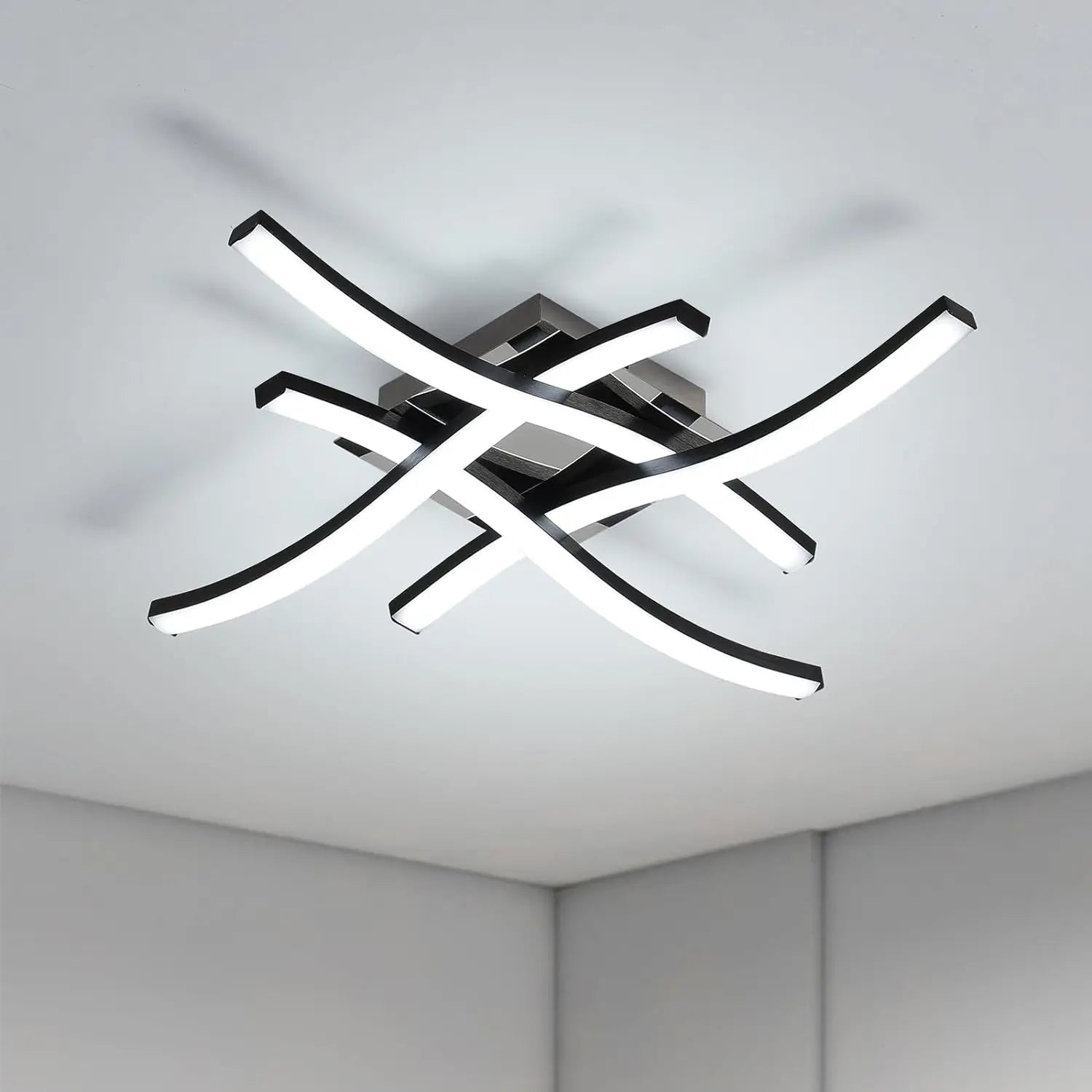 Modern LED Ceiling Light,4 Built-in LED Boards 6500K Cool White Ceiling Lamp,Curved Design Flush Ceiling Light Fixture