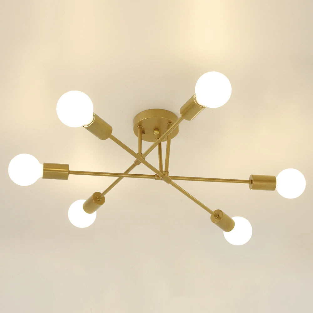 Modern Sputnik Ceiling Light,Adjustable 6-light E27 Chandelier,Vintage Industrial Pendant Mounting For Bedroom（Bulb not included