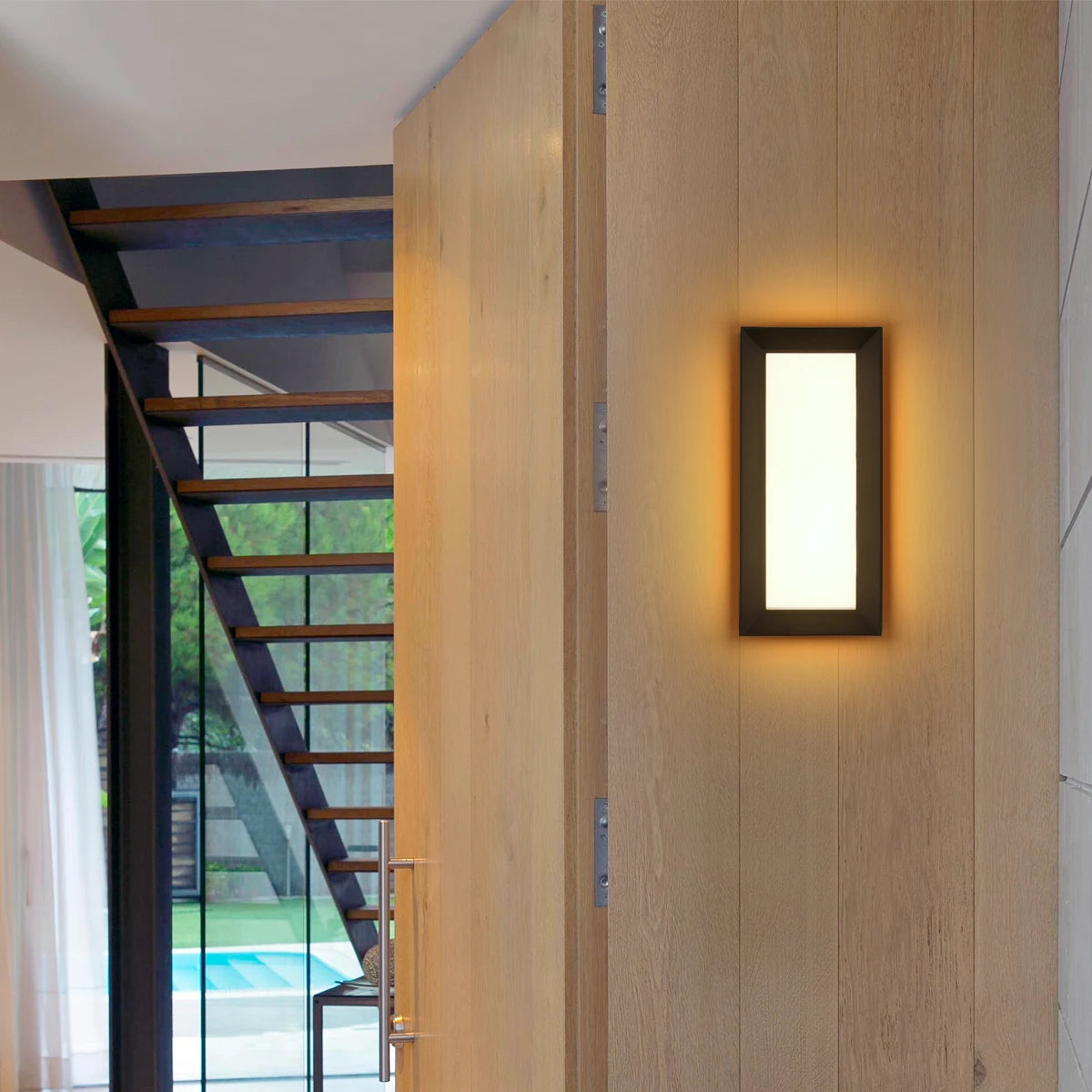 Modern Rectangle LED Wall Sconce,18W Neutral Light Black Metal Frame Frosted Shade Indoor Wall Lamp Bedroom Corridor Entryway Decor Wall Light