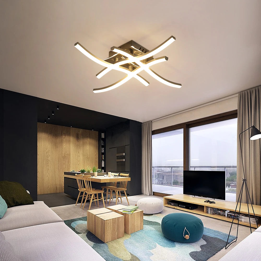 Curved Design Ceiling Lamp,24W LED Ceiling Lighting,4 Built-in LED Light Bars Warm Light 3000K For Bedroom