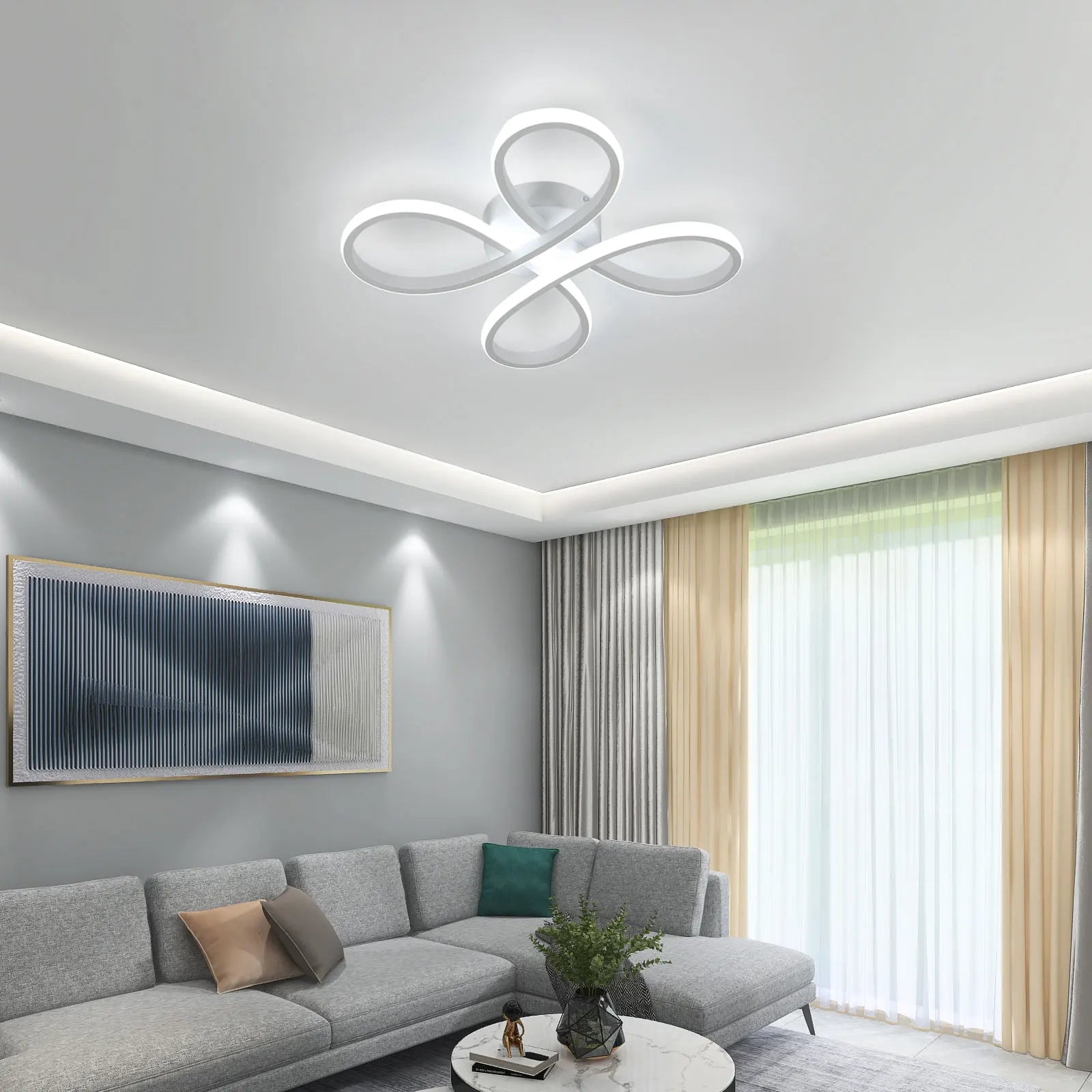 Modern LED Ceiling Lights,30W 2700LM Creative Flower Shape Chandeliers Ceiling Lamp For Bedroom,6500K Cool White Light
