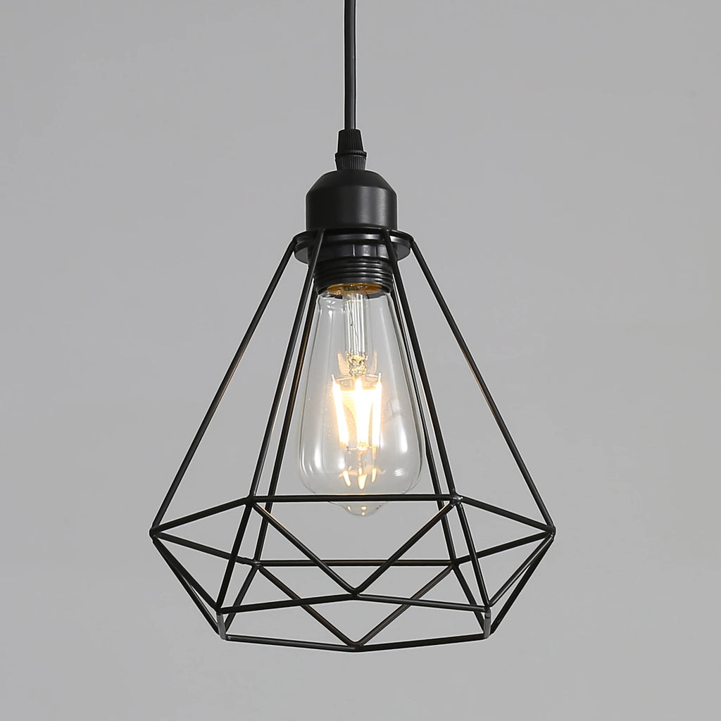 Industrial Pendant Light,E27 Vintage Metal Pendant Light Black Cage Lamp Retro Ceiling Light Shade（Bulb not included）