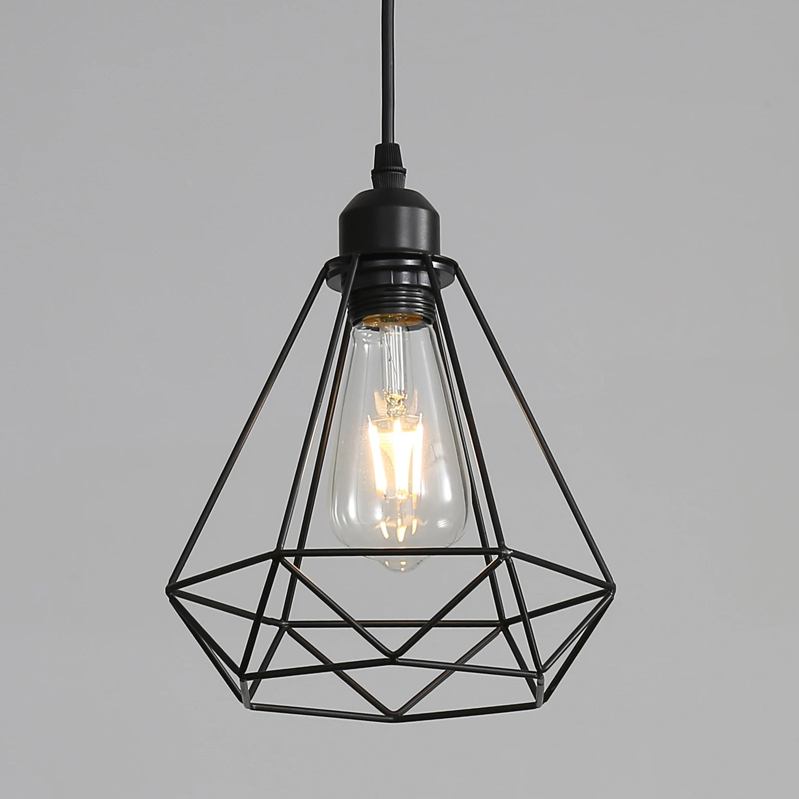 Industrial Pendant Light,E27 Vintage Metal Pendant Light Black Cage Lamp Retro Ceiling Light Shade（Bulb not included）