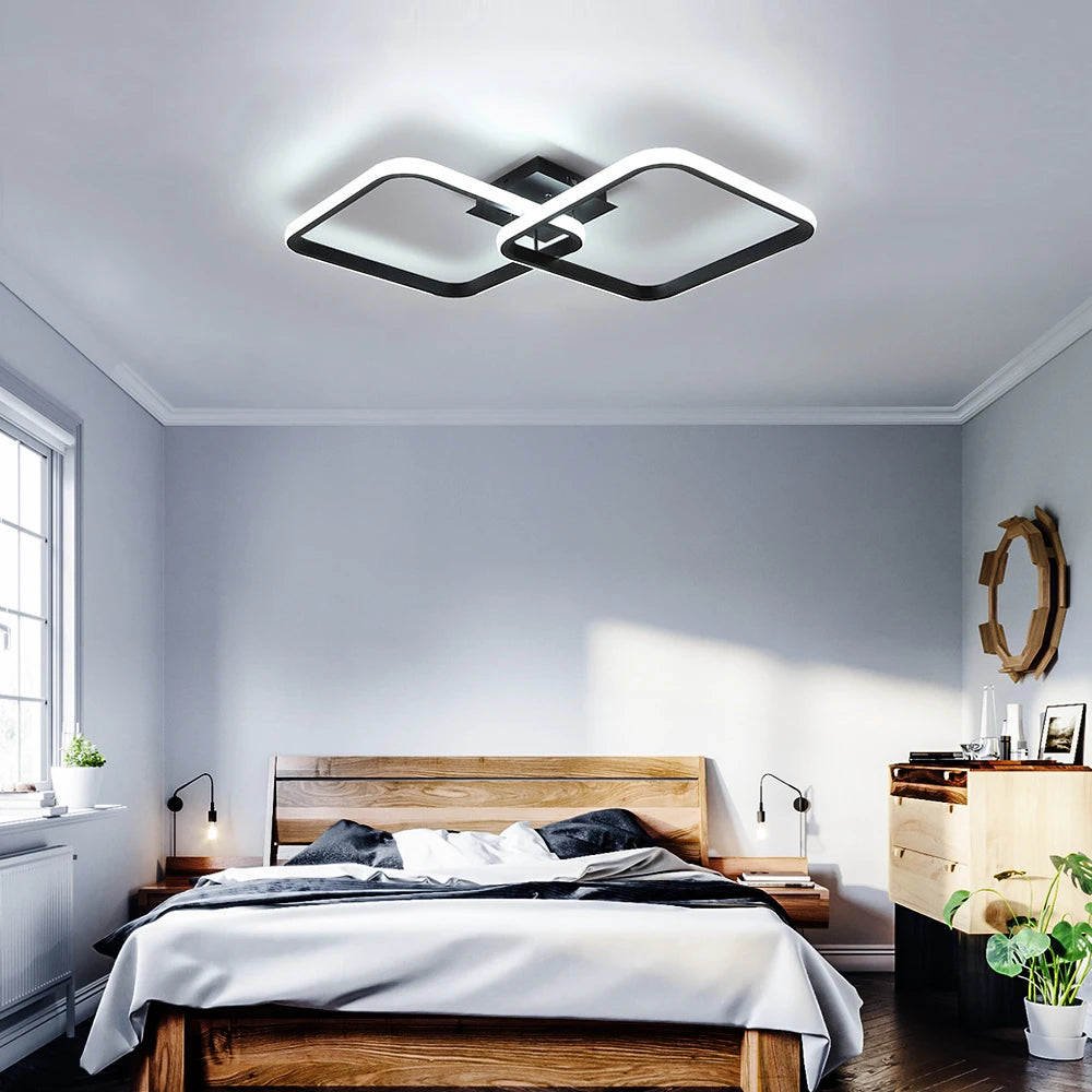 LED Ceiling Light, 42W 4700LM Square Acrylic Ceiling Lamp,Modern Aluminum Luminaire 59CM For Dining Room,Bedroom-Black -White Light 6500K